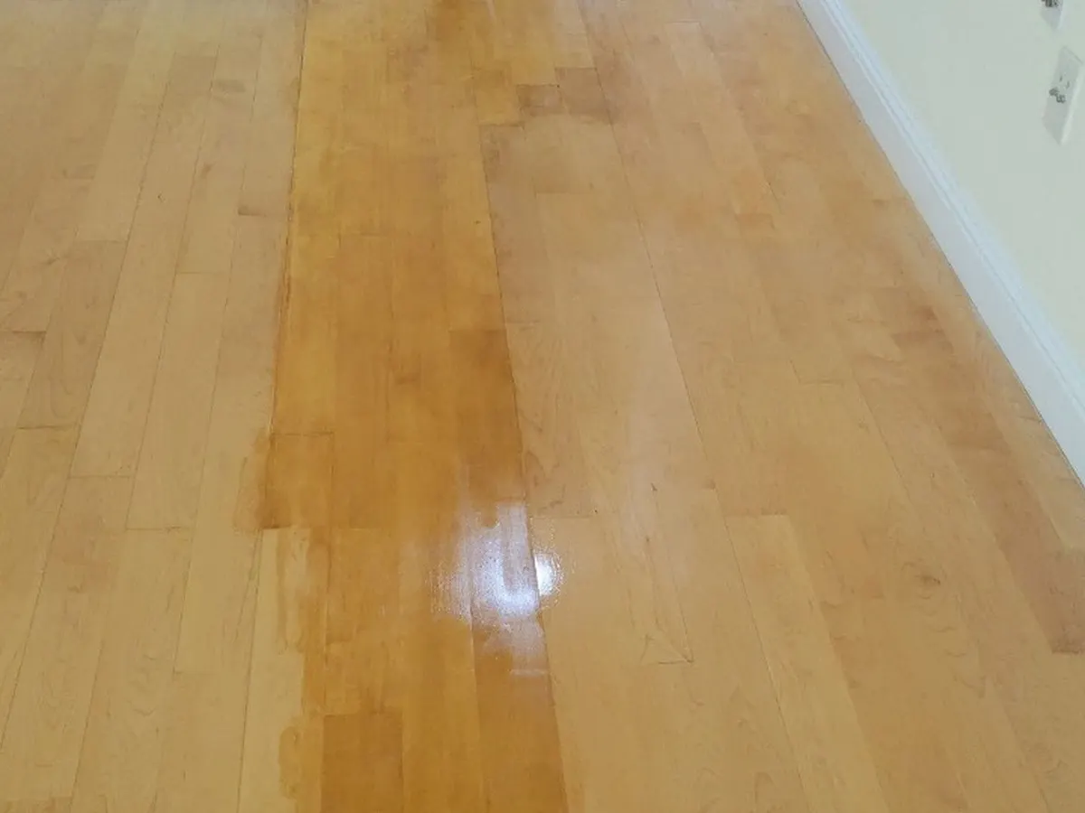 Hardwood floor with a fresh, glossy refinished surface